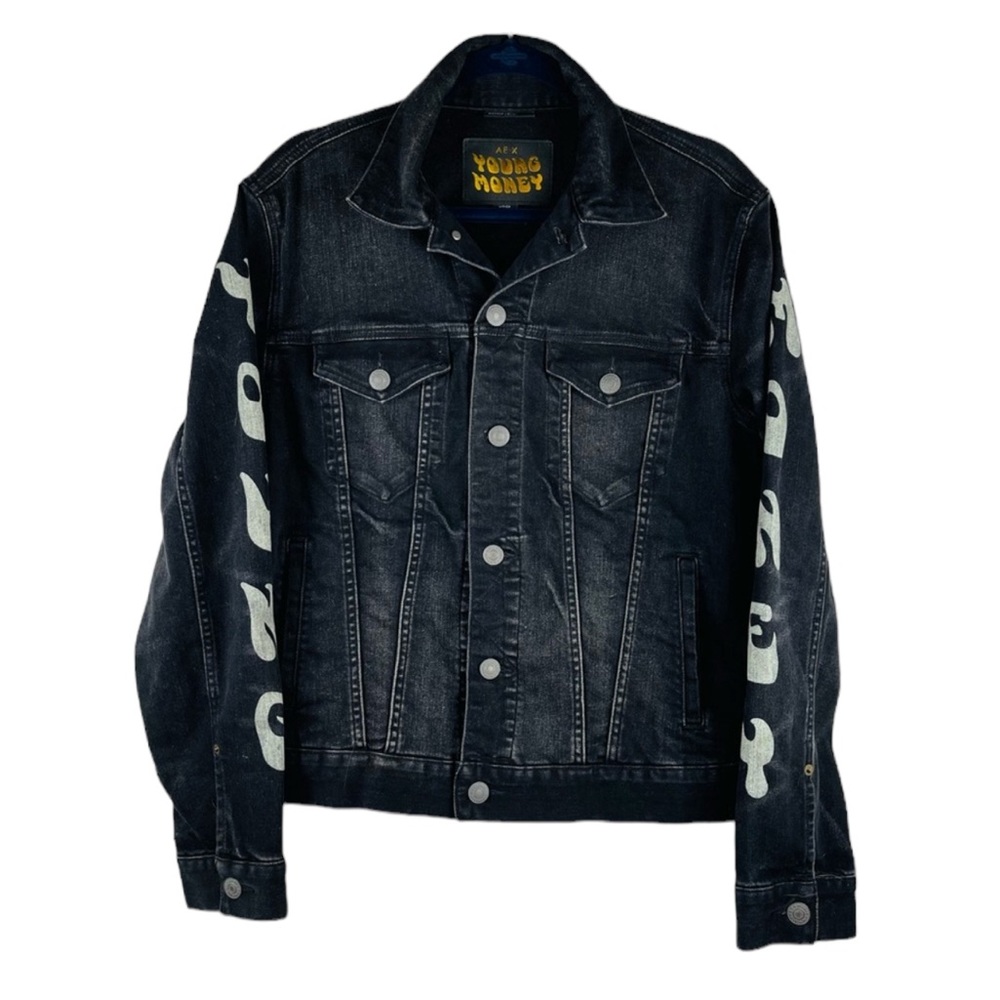 American eagle young money black lightly distressed denim jacket casual size S